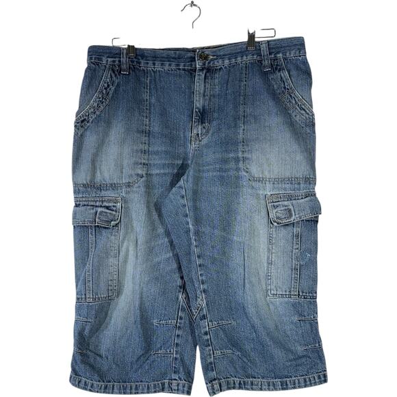 Vintage Bermuda Denim Utility Pockets Cargo Shorts 38x19 - Picture 1 of 6